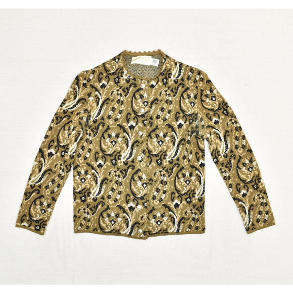 Catalina Sweaters - Catalina Jacquard Women's Cardigan Sweater Paisley Brown Size 36 Virgin Wool VTG